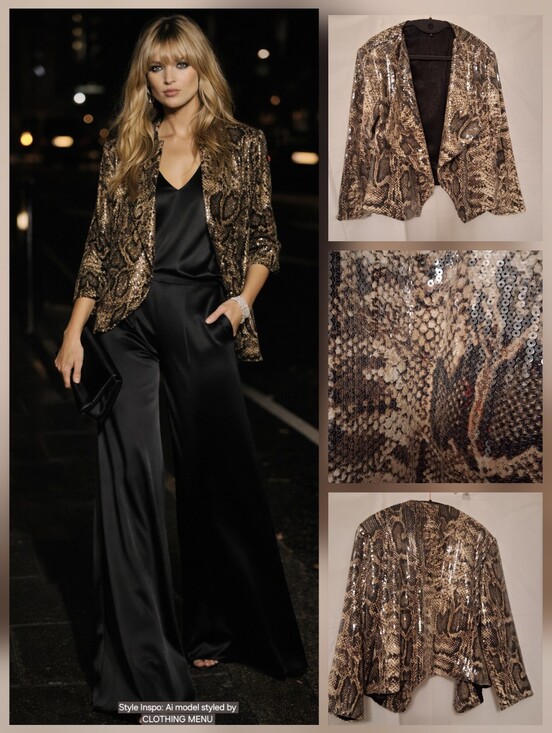 French Connection Jackets & Blazers - FRENCH CONNECTION Sequin Snake Print Drape Jacket/Blazer Women Size 10